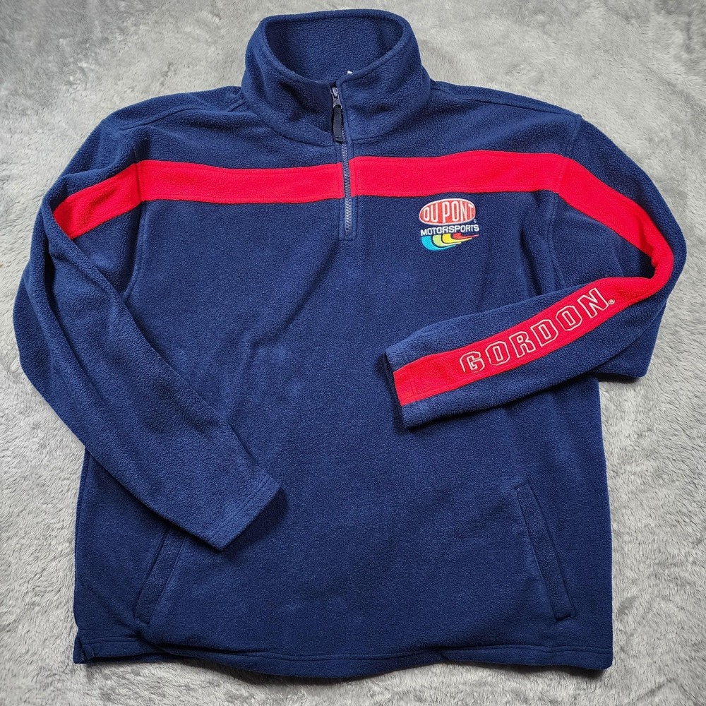 Jeff Gordon Sweatshirt Mens Large Blue‎ NASCAR Racing Fleece 1/4 Zip Action